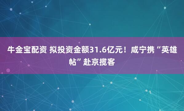 牛金宝配资 拟投资金额31.6亿元!咸宁携“英雄帖”赴京揽客
